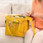 Personalizzato personaggio dei cartoni animati Grande borsa di tela per la conservazione dei filati con tasche per aghi e maniglia Regalo di compleanno all'uncinetto per gli amanti dell'artigianato