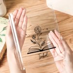 Personalised Birth Flower Book Clear Book Vase with Name Bookshelf Room Decor Birthday Gift for Book Lovers