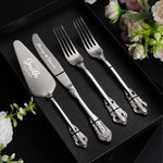 Personalized Vintage Handle Design Cake Fork Knife Server Cutting Set with Names Date and Box Wedding Engagement Anniversary Gift for Couple Newlyweds