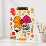 Personalised Floral Pencil Bow Acrylic A4 Clipboard with Text School Supplies Back to School Appreciation Gift for Teachers