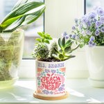Gepersonaliseerde Bloemmotief Keramische Plantenbak met Tekst en Bamboe Base Home Decor Lerarendag Terug naar School Cadeau voor Leraar