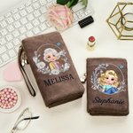Personalised Butterfly Birth Flower Cartoon Character  PU Leather Wallet with Name and Wristlet Wedding Birthday Gift for Women Girls