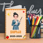 Personalised Multicolour Cartoon Teacher Wavy Edge A5 Spiral Notebook with 120 Lined Pages and Text Teacher's Day Appreciation Gift for Teachers