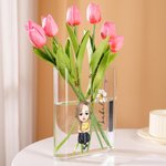Personalized Cartoon Character Birth Flower Clear Book Vase with Name Bookshelf Room Decor Birthday Gift for Family Friend