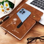Cuaderno A5 personalizado de cuero PU con flores de nacimiento y bolsillo de almacenamiento regalo de cumpleaños para colegas y familiares