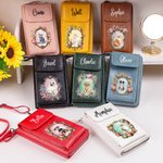 Personifierad Retro Flower Pet Portrait PU läder Crossbody Bag Plånbok med namn och kortplatser Travel Essentials Födelsedagspresent för djurägare älskare