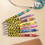 Personalized Nurse Cartoon Character Glitter Leopard Print Ball-Point Pen with Name Nurse Week Appreciation Birthday Gift for Medical Staff