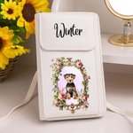 Personifierad Retro Flower Pet Portrait PU läder Crossbody Bag Plånbok med namn och kortplatser Travel Essentials Födelsedagspresent för djurägare älskare