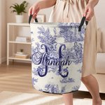 Personalized Retro French Toile De Jouy Style Waterproof Laundry Storage Basket with Handle Birthday Housewarming Gift for Newlyweds Couple
