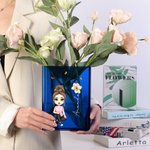 Personalized Cartoon Character Birth Flower Clear Book Vase with Name Bookshelf Room Decor Birthday Gift for Family Friend