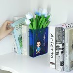 Personalized Cartoon Character Birth Flower Clear Book Vase with Name Bookshelf Room Decor Birthday Gift for Family Friend