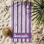 Personalized Stripes Line Quick Dry Oversized Microfiber Beach Towel with Name Summer Vacation Pool Party Accessories Gift for Women