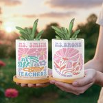 Gepersonaliseerde Bloemmotief Keramische Plantenbak met Tekst en Bamboe Base Home Decor Lerarendag Terug naar School Cadeau voor Leraar