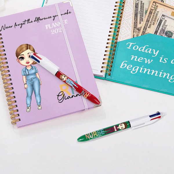 Personalised Cartoon Doctor Nurse Character 4-in-1 Pen with Name Nurse Week Appreciation Gift for Medical Staff