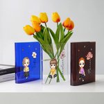 Personalized Cartoon Character Birth Flower Clear Book Vase with Name Bookshelf Room Decor Birthday Gift for Family Friend