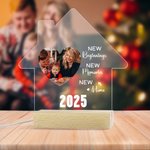 Personalized New Beginnings House-Shaped LED Night Light with Photo Year and Wooden Base Housewarming Gift for Family