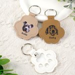 Personalised Paw Print Cute Pet Face Photo PU Leather Keychain with Name Hair Storage Keepsake Memorial Sympathy Gift for Pet Lover Loss of Pet