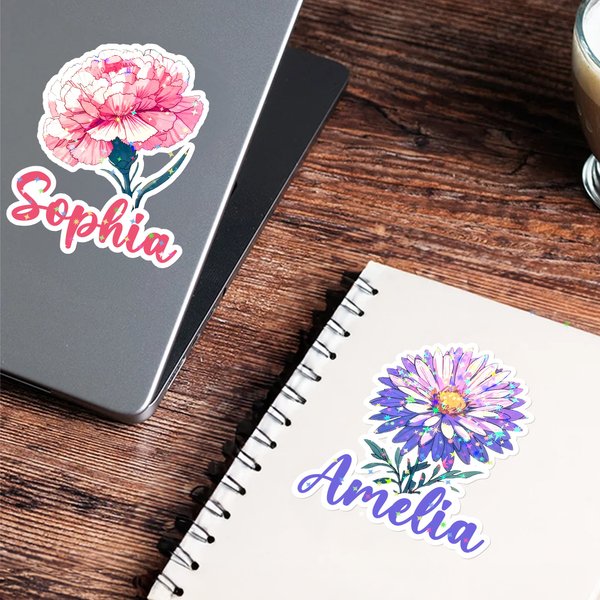 Personalisierte Geburt Blume wasserdichte Aufkleber mit Namen Laptop Briefpapier Dekor Geburtstagsgeschenk für Freund Familie