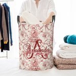 Personalized Retro French Toile De Jouy Style Waterproof Laundry Storage Basket with Handle Birthday Housewarming Gift for Newlyweds Couple