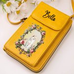 Personifierad Retro Flower Pet Portrait PU läder Crossbody Bag Plånbok med namn och kortplatser Travel Essentials Födelsedagspresent för djurägare älskare