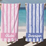 Personalized Stripes Line Quick Dry Oversized Microfiber Beach Towel with Name Summer Vacation Pool Party Accessories Gift for Women