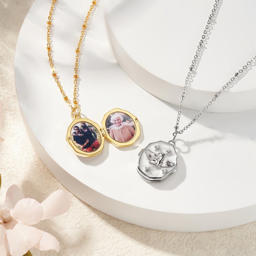 Collana Personalizzata Con Medaglione Cuore E Fiore Del Mese – Regalo Con Foto E Nome – Argento/Oro/Oro Rosa