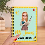 Personalised Multicolour Cartoon Teacher Wavy Edge A5 Spiral Notebook with 120 Lined Pages and Text Teacher's Day Appreciation Gift for Teachers