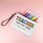Personalised Teacher Theme Design Portable Makeup Bag with Text and Wrist Strap Daily School Essential Birthday Gift for Women Teacher