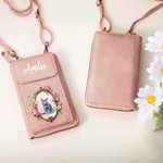Personifierad Retro Flower Pet Portrait PU läder Crossbody Bag Plånbok med namn och kortplatser Travel Essentials Födelsedagspresent för djurägare älskare