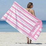 Personalized Stripes Line Quick Dry Oversized Microfiber Beach Towel with Name Summer Vacation Pool Party Accessories Gift for Women