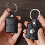 Porte-Clés en Cuir PU Personnalisé avec 3 Photos de Famille et Texte Gravé Cadeau Anniversaire Fête des Pères pour Papa Mari