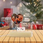 Personalized New Beginnings House-Shaped LED Night Light with Photo Year and Wooden Base Housewarming Gift for Family