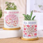 Gepersonaliseerde Bloemmotief Keramische Plantenbak met Tekst en Bamboe Base Home Decor Lerarendag Terug naar School Cadeau voor Leraar