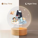 Gepersonaliseerd Astronaut Planeet Wolk Raket Ster Beginletter Acryl LED Nachtlampje met Naam en Houten Voet Verjaardag Baby Shower Gift voor Kinderen Moeders