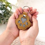 Personalised Paw Print Cute Pet Face Photo PU Leather Keychain with Name Hair Storage Keepsake Memorial Sympathy Gift for Pet Lover Loss of Pet