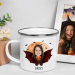 Personalised Face Photo Halloween Costume 12 oz Colourful Rim Enamel Mug with Name Party Daily Use Halloween Holiday Gift for Boys Girls