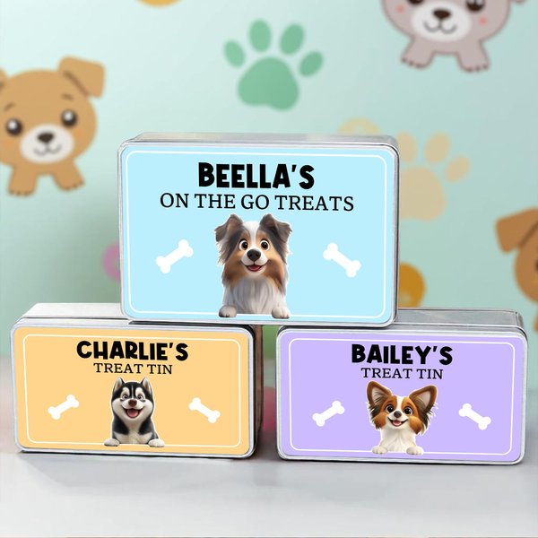 Personalized Cute 3D Cartoon Dog Bone Food-Grade Dog Treat Metal Tin Box with Name Pet’s Day Birthday Gift for Pet Owner Lovers