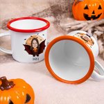 Personalised Face Photo Halloween Costume 12 oz Colourful Rim Enamel Mug with Name Party Daily Use Halloween Holiday Gift for Boys Girls
