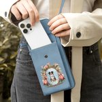 Personifierad Retro Flower Pet Portrait PU läder Crossbody Bag Plånbok med namn och kortplatser Travel Essentials Födelsedagspresent för djurägare älskare
