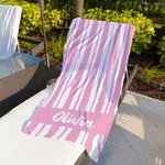 Personalized Stripes Line Quick Dry Oversized Microfiber Beach Towel with Name Summer Vacation Pool Party Accessories Gift for Women