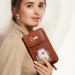 Personifierad Retro Flower Pet Portrait PU läder Crossbody Bag Plånbok med namn och kortplatser Travel Essentials Födelsedagspresent för djurägare älskare