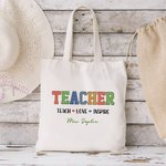 Personalized Teach Love Inspire Large Capacity Canvas Tote Bag with Text Teacher's Day Appreciation Back to School Gift for Teachers
