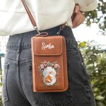 Personifierad Retro Flower Pet Portrait PU läder Crossbody Bag Plånbok med namn och kortplatser Travel Essentials Födelsedagspresent för djurägare älskare