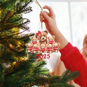 Personlig Mama Bear och Kids Bear Clear Acrylic Ornament med 1-10 namn och år Julgransdekoration Familjefest Present till mamma mormor