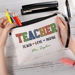 Personalised Teacher Theme Design Portable Makeup Bag with Text and Wrist Strap Daily School Essential Birthday Gift for Women Teacher