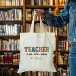 Personalized Teach Love Inspire Large Capacity Canvas Tote Bag with Text Teacher's Day Appreciation Back to School Gift for Teachers