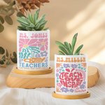 Gepersonaliseerde Bloemmotief Keramische Plantenbak met Tekst en Bamboe Base Home Decor Lerarendag Terug naar School Cadeau voor Leraar
