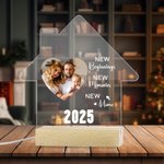 Personalized New Beginnings House-Shaped LED Night Light with Photo Year and Wooden Base Housewarming Gift for Family