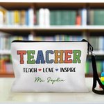 Personalised Teacher Theme Design Portable Makeup Bag with Text and Wrist Strap Daily School Essential Birthday Gift for Women Teacher