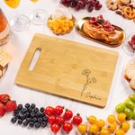 Personalized Engraved Line Birth Flower Bamboo Charcuterie Cutting Board with Handle Housewarming Thanksgiving Gift for Cooking Lover Family Friends